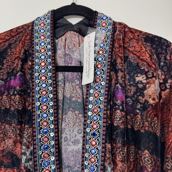 Soft Surroundings Velvet Kimono Wrap One Size Open Front Topper Jacket Boho New - Picture 2 of 8